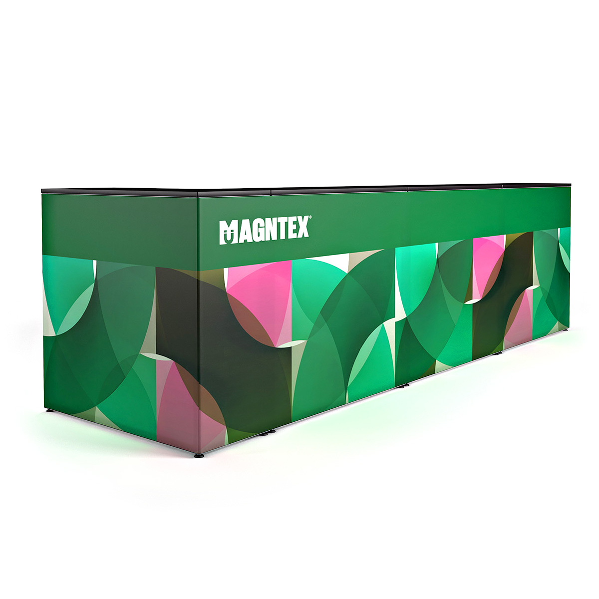 MAGNTEX® Exhibition Counter Display 4m Kit L Shape Return Modular Configuration Front View SEG Tension Fabric Graphic Wrap