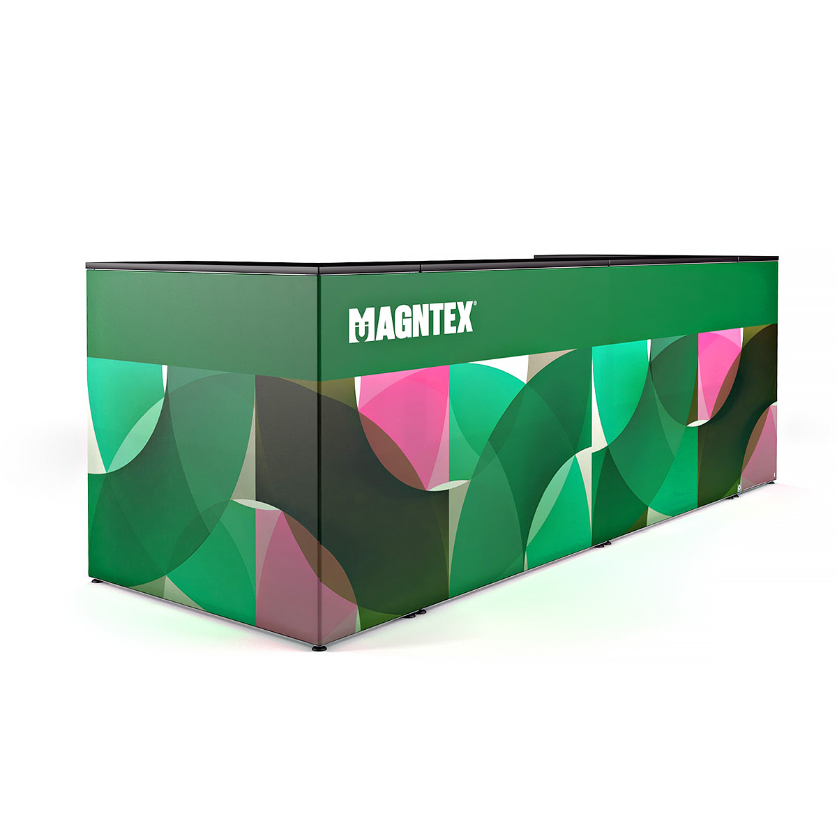 MAGNTEX® Exhibition Counter Display 4m Kit U Shape Magnetic Modular Configuration Front View SEG Tension Fabric Graphic Wrap Custom Printed Stand