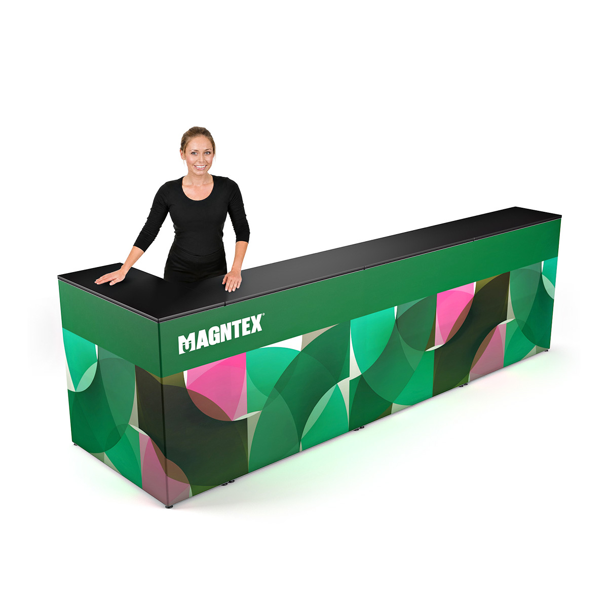 MAGNTEX® Exhibition Counter Display 4m Magnetic Modular L-Shape Return With Custom Printed SEG Graphics