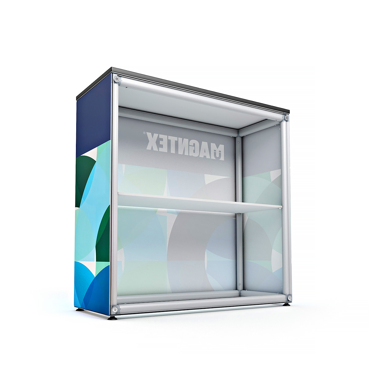 MAGNTEX® Exhibition Counter Display Custom Printed SEG Tension Fabric Graphic Back View