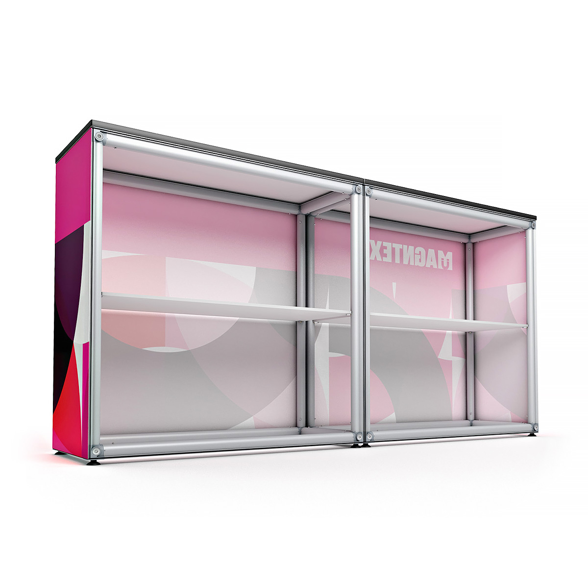 MAGNTEX® Exhibition Counter Display Magnetic Custom Printed SEG Tension Fabric Graphics Back View Straight Configuration