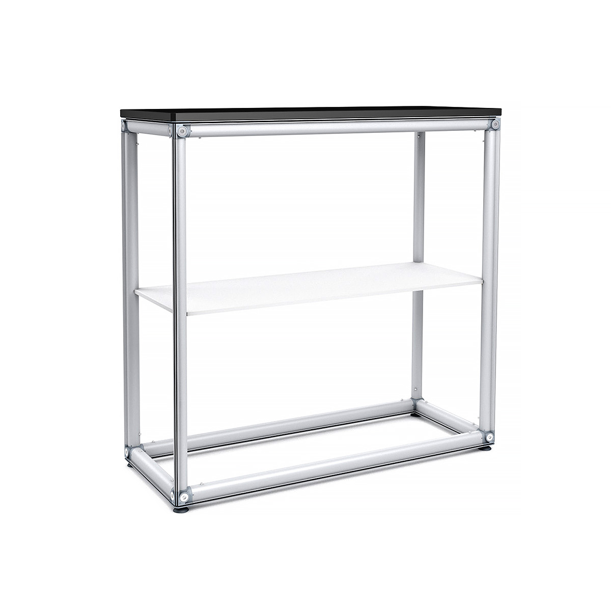 MAGNTEX® Modular Exhibition Counter Display Aluminium Frame With Wood Tabletop And Shelf Installed